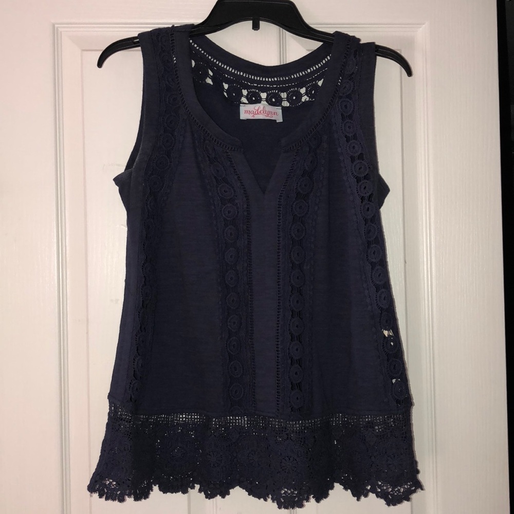 Navy blue lacy sleeveless shirt